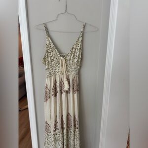 Elegant Cream and Brown Maxi Dress